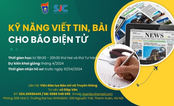Thông báo tuyển sinh Khóa đào tạo “Kỹ năng viết tin, bài cho báo điện tử”