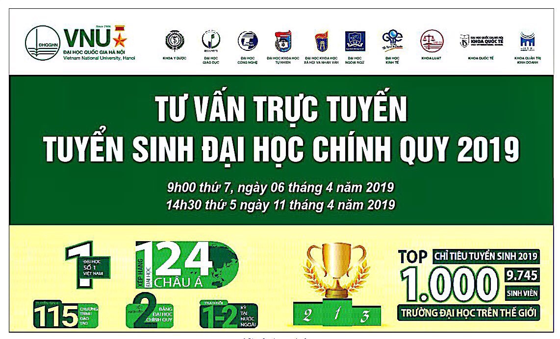 6/4/2019: Trường Đại học Khoa học Xã hội và Nhân văn tham gia tư vấn tuyển sinh trực tuyến năm 2019 tại Đại học Quốc gia Hà Nội {live}